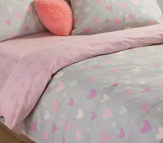 Nef-Nef Homeware Hearts Комплект Детски Плик за Завивка Единичен с Калъфка Памучен Сив 160x240бр