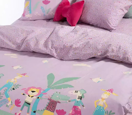 Nef-Nef Homeware Roller Friends Set Kids Duvet Cover Single with Pillowcase Cotton Purple 160x240cm