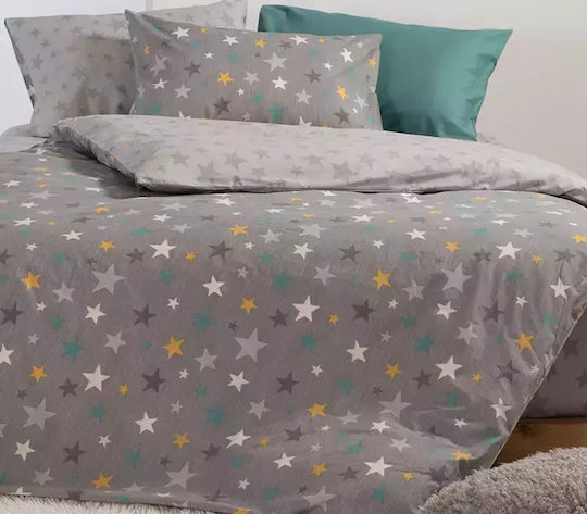 Nef-Nef Homeware Stars Above Set Kids Duvet Cover Single with Pillowcase Cotton Gray 160x240cm