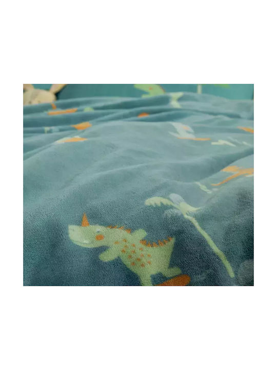 Nef-Nef Homeware Blanket Fleece Dinos On Wheels Petrol 160x220cm
