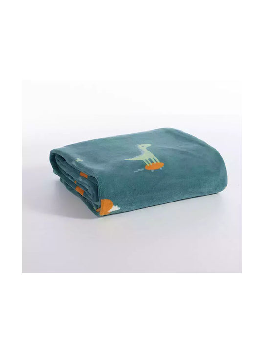 Nef-Nef Homeware Blanket Fleece Dinos On Wheels Petrol 160x220cm