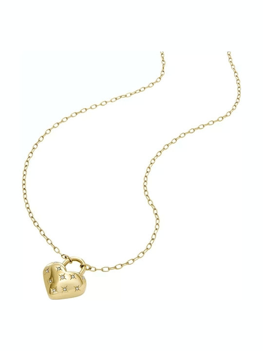 Fossil Colier cu design Inima din Placat cu aur Oțel cu Zirconiu