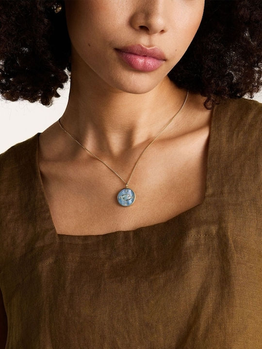 Fossil Zodiac Sign Necklace Cancer in Gold Plated Steel with Pearls & Zircon Light Blue
