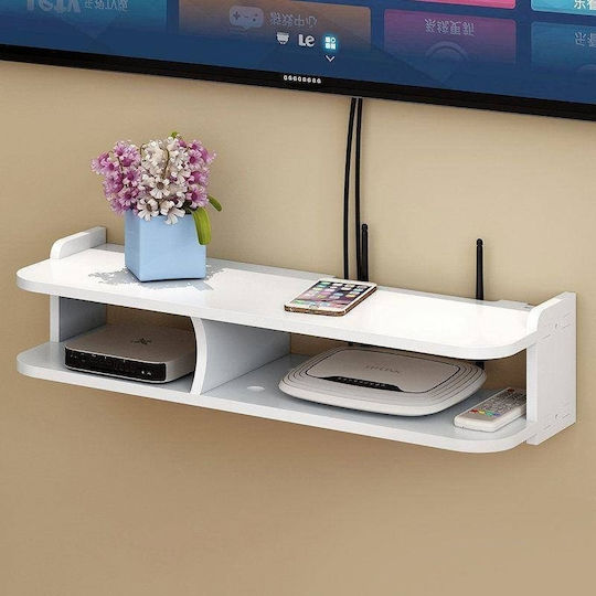 Router Accessories Holder 50 X 20 Cm 2 Compartments Wall-mounted Pvc Matte Finish White