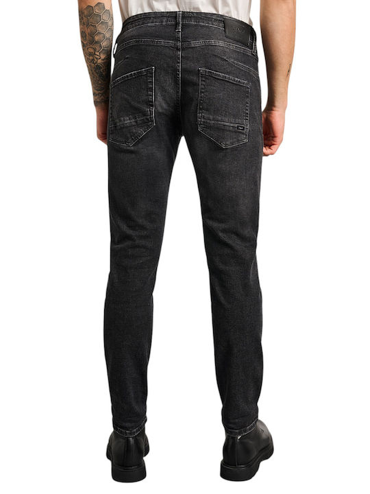 Simon Men's Elastic Jeans Pants with Slim Fit Black