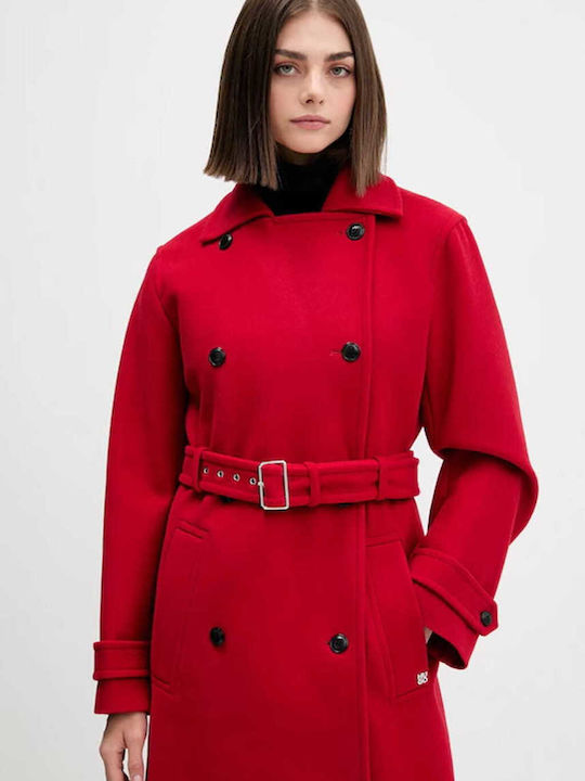Дамско Red Палто с копчета