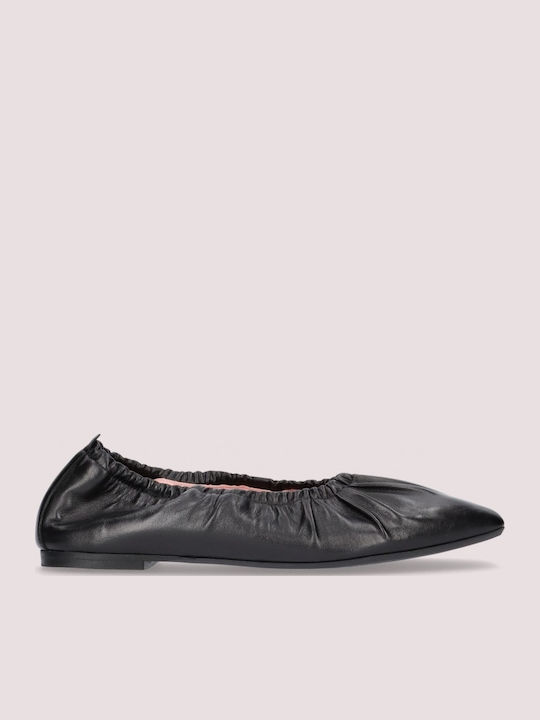Camille Leather Women's Ballerina Shoes In Black Color
