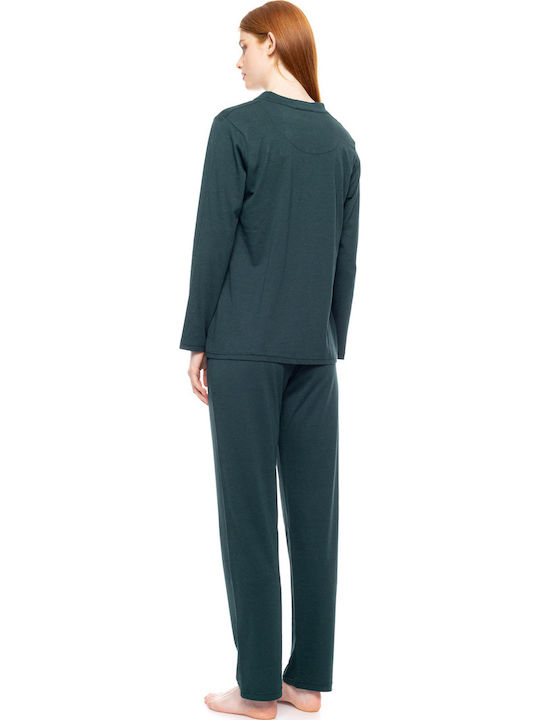 Pink Label Winter Women's Cotton Pyjama Set Dark Green