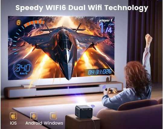 Wimius K9 Mini 3D Projektor DLP Full HD Normale Lampe mit Wi-Fi und Eingebauten Lautsprechern Schwarz