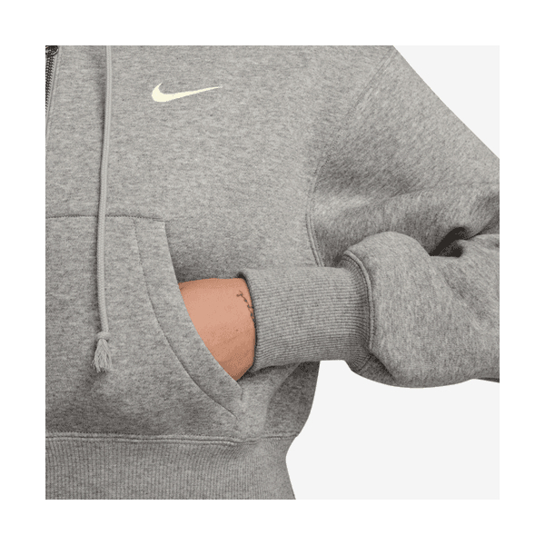 nike mini swoosh oversized cropped zip through hoodie in grey