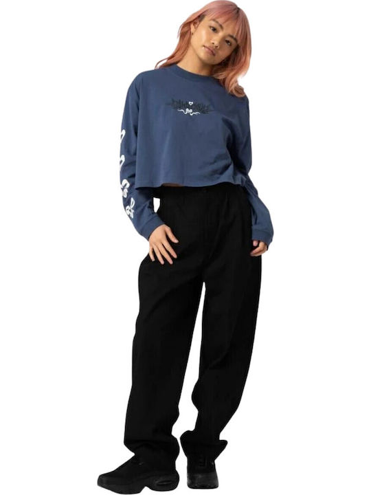 Women's Cotton Long Sleeve Crop Top Navy Blue
