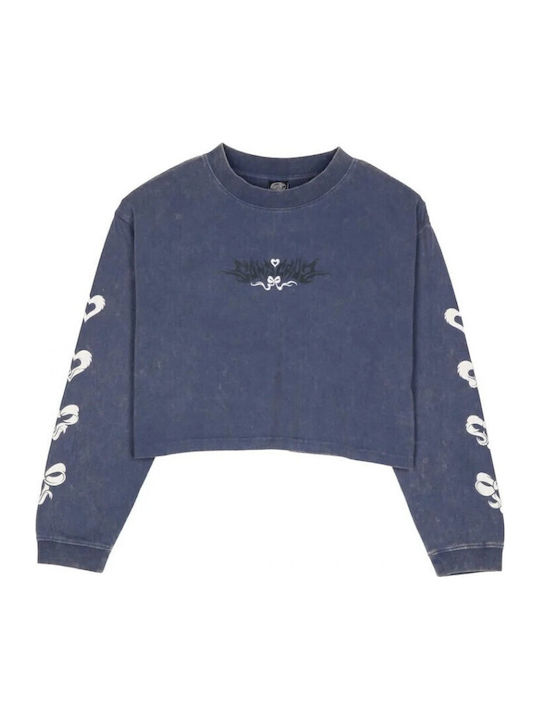 Women's Cotton Long Sleeve Crop Top Navy Blue