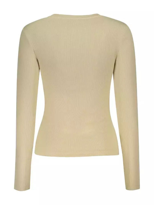 Damen Baumwoll Langärmeliges Beiges Top