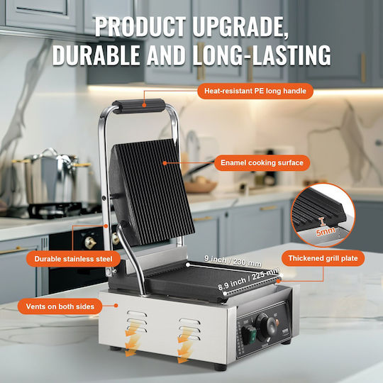 Vevor Commercial Sandwich Maker with Ribbed Top and Ribbed Bottom