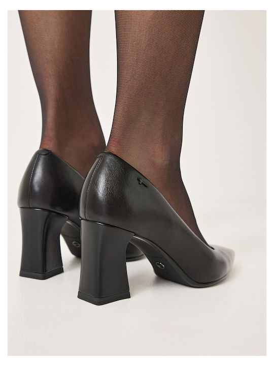 Leather Pointed Toe Black Medium Heels