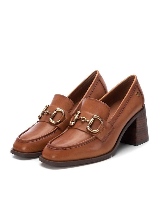 Leder Pumps mit mittelhohem Absatz Braun