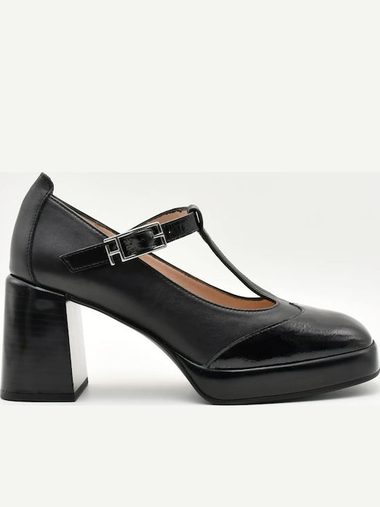 Leder Pumps mit Riemchen Schwarz