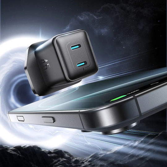 Joyroom Charger Without Cable GaN with 2 USB-C Ports 45W Power Delivery Blacks (JR-TCG17 UK)