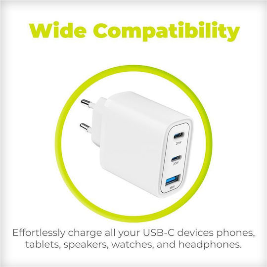 Mobile Origin Charger Without Cable GaN with USB-A Port and 2 USB-C Ports 40W Power Delivery Whites (MO13)