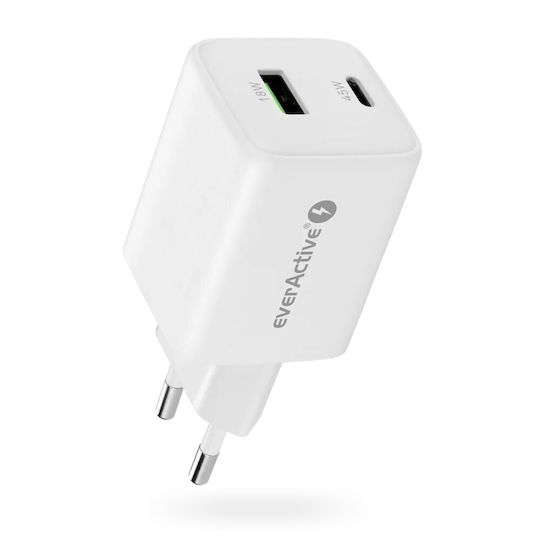 everActive Φορτιστής Χωρίς Καλώδιο GaN με Θύρα USB-A και Θύρα USB-C 45W Power Delivery Λευκός (SC-450Q)