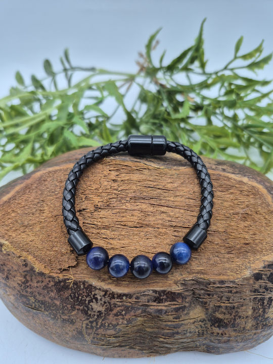 Leather Bracelet Blue Agate Beads – Calm & Style