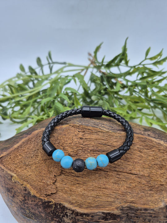 Leather Bracelet Beads Turquoise Howlite & Lava – Balance & Strength