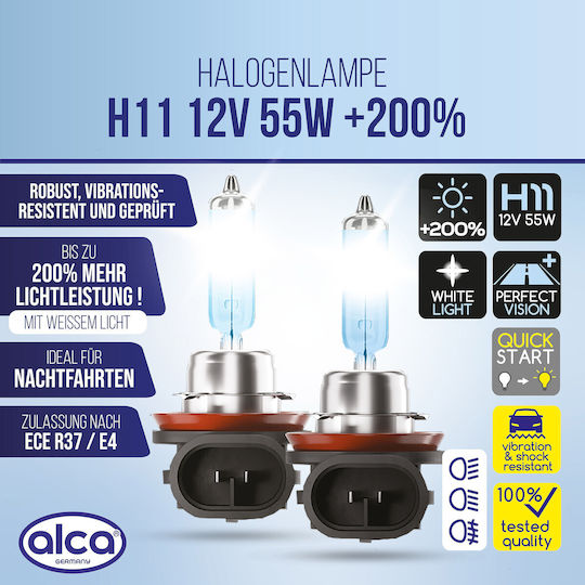 Alca Λάμπες Αυτοκινήτου H11 / PGJ19-2 Αλογόνου Λευκό 12V 55W 2τμχ