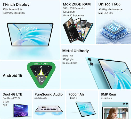 Teclast P50 2025 4G 11" Tablet (8GB/128GB) Μπλε