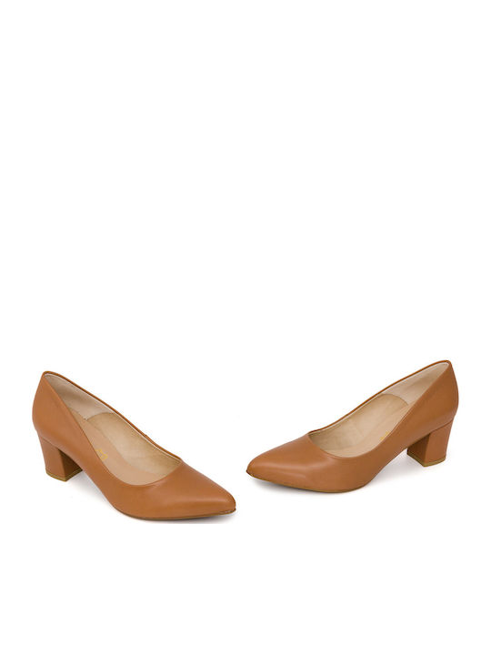 Anatomic Leather Pointed Toe Camel Medium Heels