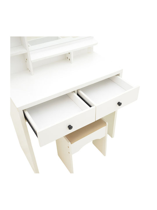 Pakketo Bodenstehende Schminktisch Kreno Holz Weiß Mit Spiegel & Hocker 80x40x155cm