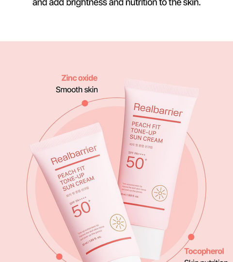 Real Barrier Peach Fit Tone-Up Cremă Antisolară pentru Față SPF50+ 50ml