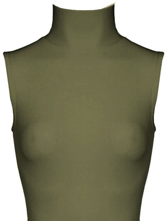 Helios Women's Sleeveless Turtleneck String Bodysuit Modal Art.80692 Khaki Helios Women's Sleeveless Turtleneck String Bodysuit Modal Art.80692 Khaki