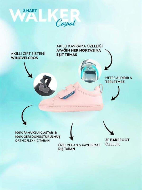 Kinder Sneaker Barfuß mit Bügel- und Schleifenverschluss Rosa