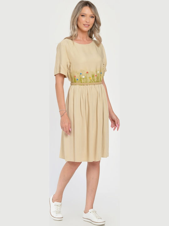 Sommer Midi Damenkleid Beige
