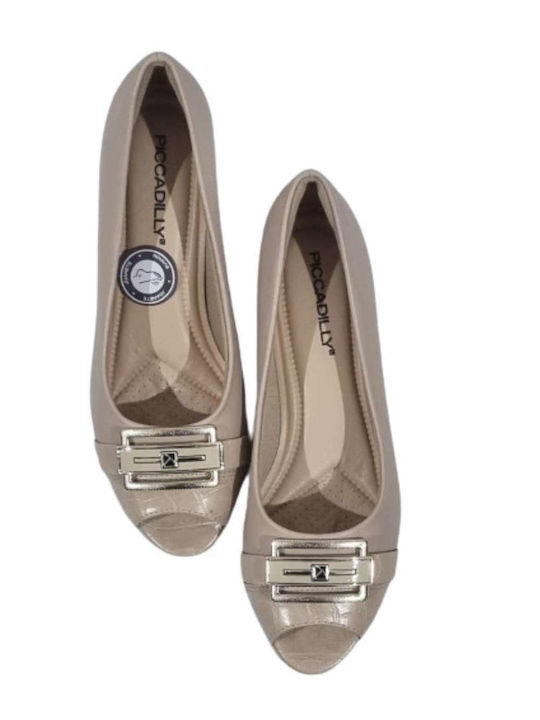 Peep Toe Γόβες με Χαμηλό Τακούνι Μπεζ