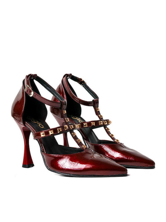 Burgundy Greek-Made Heels with Gold Studs