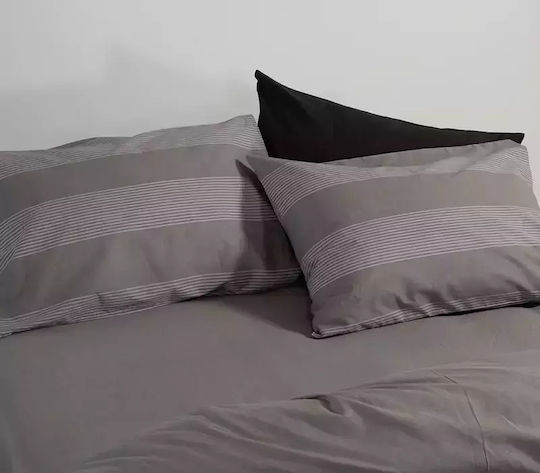 Nef-Nef Homeware Σετ Παπλωματοθήκη Βαμβακερή Υπέρδιπλη με 2 Μαξιλαροθήκες 240x230cm Casual Stripe D.grey