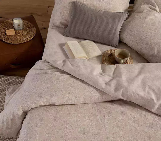 Nef-Nef Homeware Σετ Παπλωματοθήκη Βαμβακερή Υπέρδιπλη με 2 Μαξιλαροθήκες 240x230cm Lucil Beige