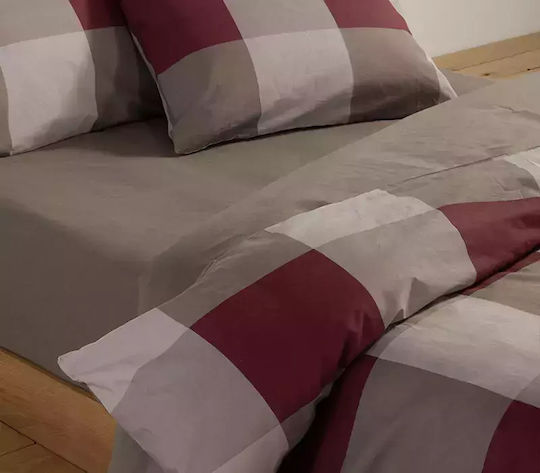 Nef-Nef Homeware Duvet Cover Set Cotton Single with Pillowcase 170x240 Casual Check Bordo