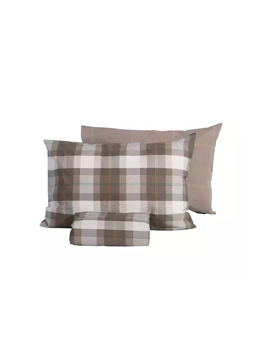 Nef-Nef Homeware Σετ Παπλωματοθήκη Βαμβακερή Υπέρδιπλη με 2 Μαξιλαροθήκες 240x230cm Racket Golden Brown
