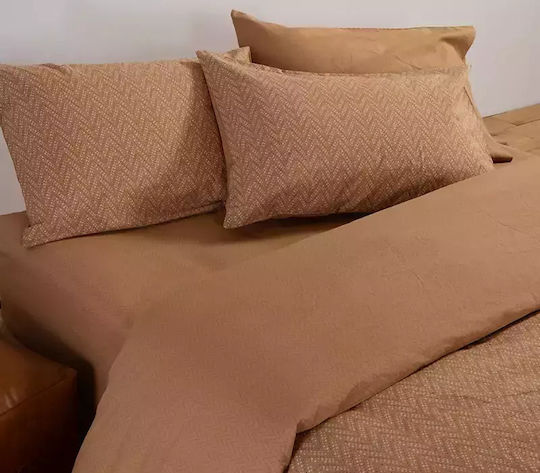 Nef-Nef Homeware Set Husă de Pilotă Bumbac Super Dublă cu 2 Fețe de Pernă 240x230 Suspen Caramel