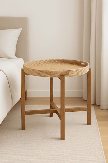 Masă Laterală Rotundă Esmaria Din Lemn Natural L55xL55xÎn48.5cm