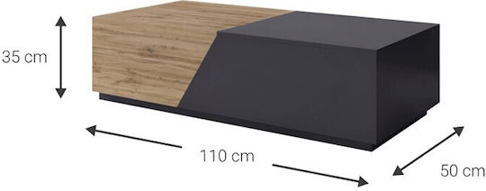 Rectangular Central Coffee Table Twilight Wooden Fusiko Black W110xD50xH45cm