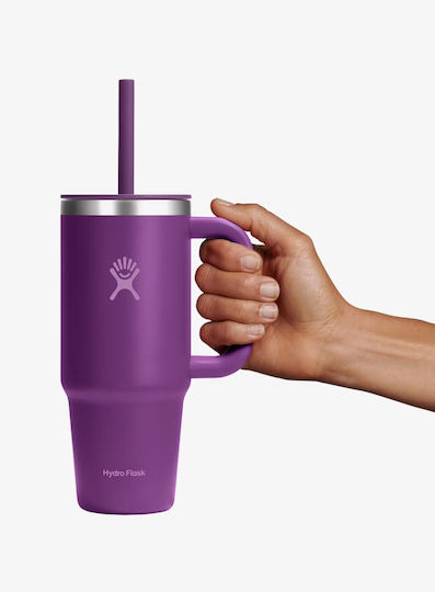 Hydro Flask Travel Tumbler Handled Tumbler Θερμός Ανοξείδωτο 710ml Beachplum με Καλαμάκι και Λαβή