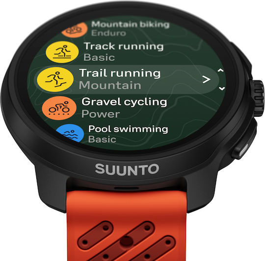 Suunto Race 2 Stainless Steel 49mm Waterproof Smartwatch with Heart Rate Monitor (Coral Orange)