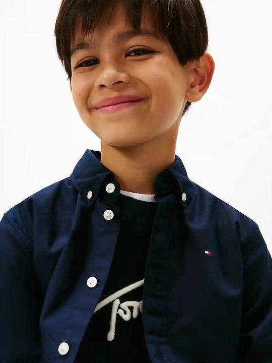Kids Shirt Long Sleeve Dark Blue Essential Oxford