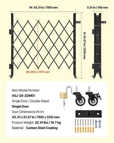Vevor Metal Fence Gate in Black Color 51.57x43.31cm
