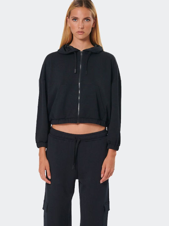 Cropped Women's Sweatshirt Jacket Hooded Black