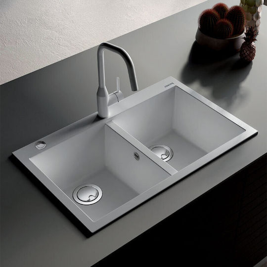 Elleci Quadra 350 Metaltek LGQ35068 Drop-In Chiuvetă din Granit Sintetic L79xW50cm Bianco
