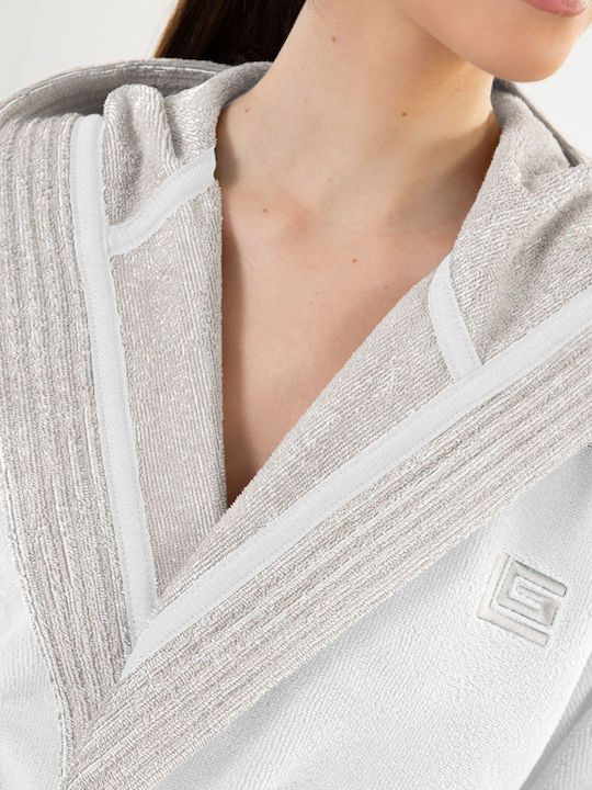 Guy Laroche Monogram Bathrobe with Hood White